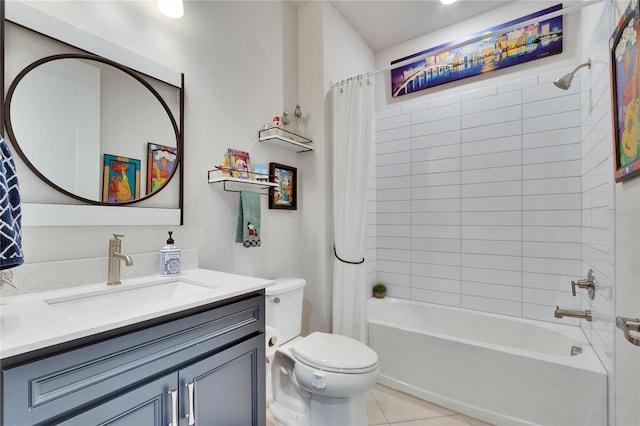 full bathroom with tile patterned flooring, vanity, shower / bath combo, and toilet