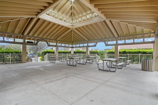 view of community featuring a gazebo and a patio area