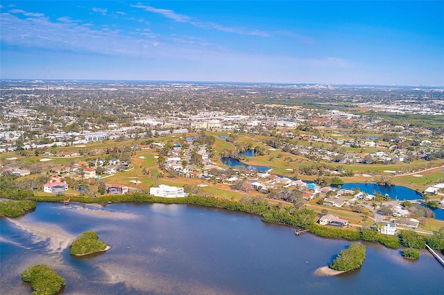 aerial view featuring a water view