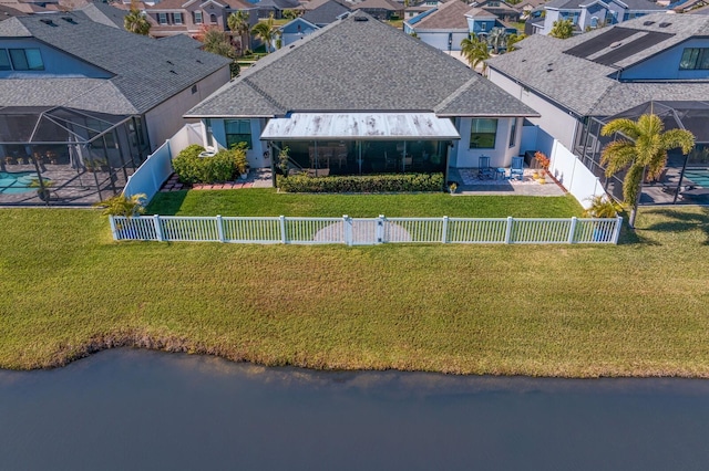 bird's eye view featuring a water view