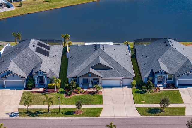 aerial view with a water view