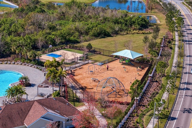 aerial view with a water view