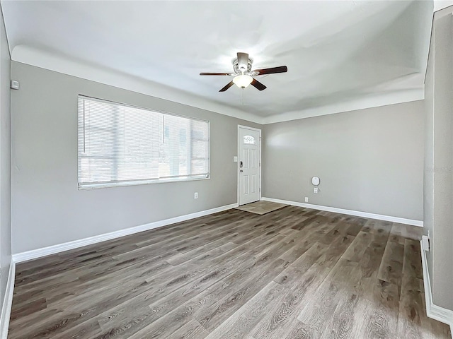 interior space with hardwood / wood-style flooring and ceiling fan