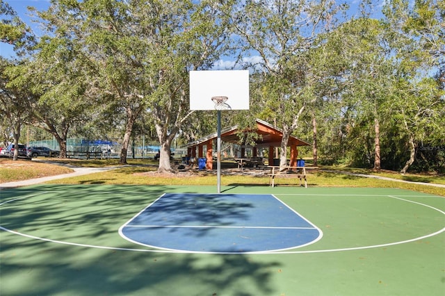 view of sport court featuring a gazebo