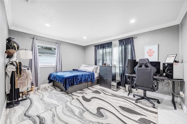 bedroom featuring crown molding