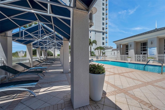 view of pool featuring a patio