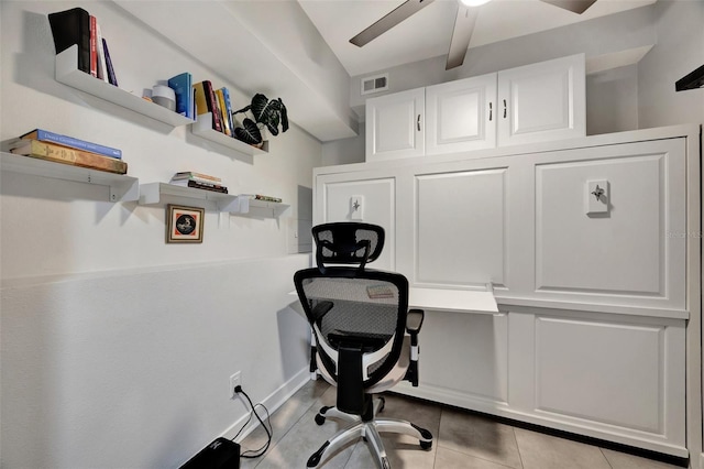 office featuring ceiling fan and light tile patterned flooring