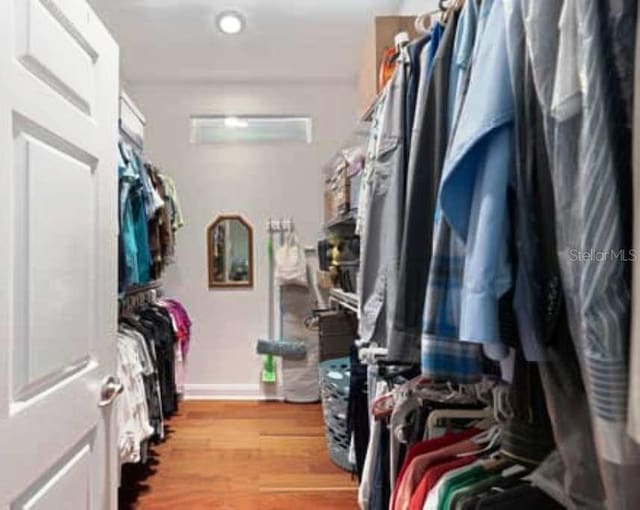 spacious closet featuring light hardwood / wood-style flooring