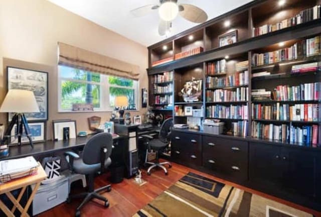 office space featuring ceiling fan and wood-type flooring