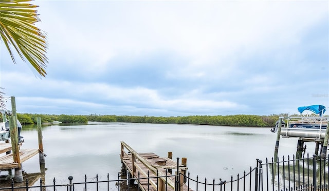 dock area featuring a water view