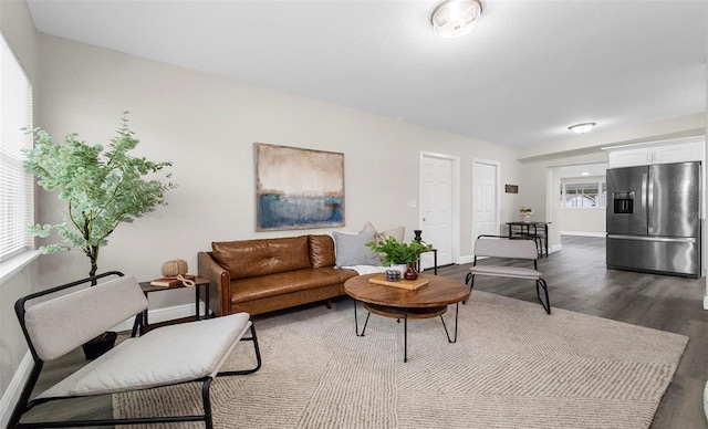 living room featuring dark hardwood / wood-style flooring