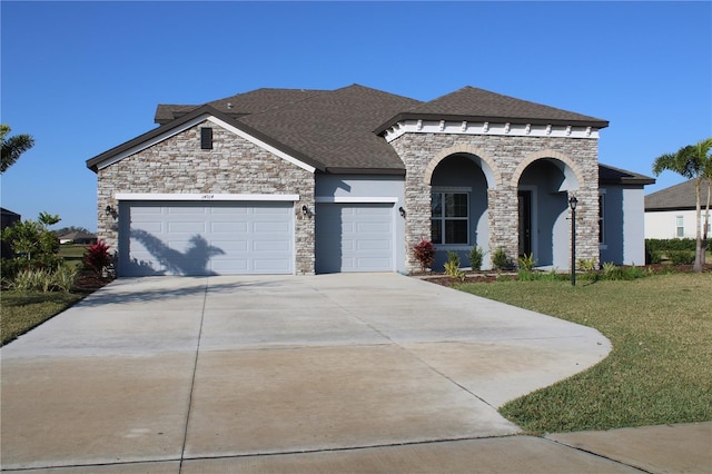 view of front of house featuring a front yard and a garage