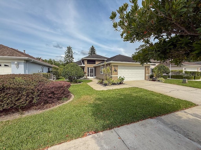 1604 Boswell Ln, New Port Richey, FL 34655 - ranch-style house with an attached garage, driveway, a front yard, and stucco siding