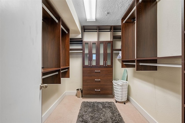 spacious closet with light colored carpet