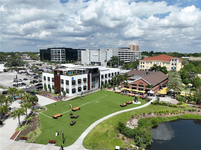 bird's eye view featuring a water view