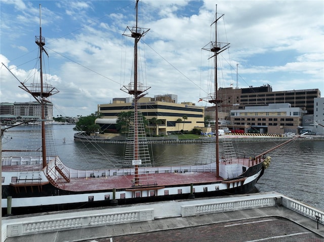 dock area with a water view