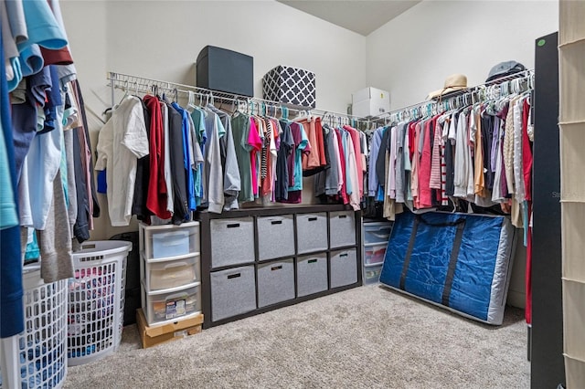 walk in closet with carpet