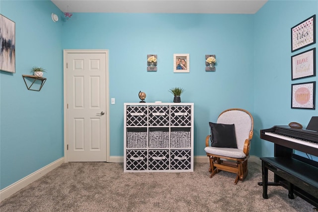 living area with carpet flooring