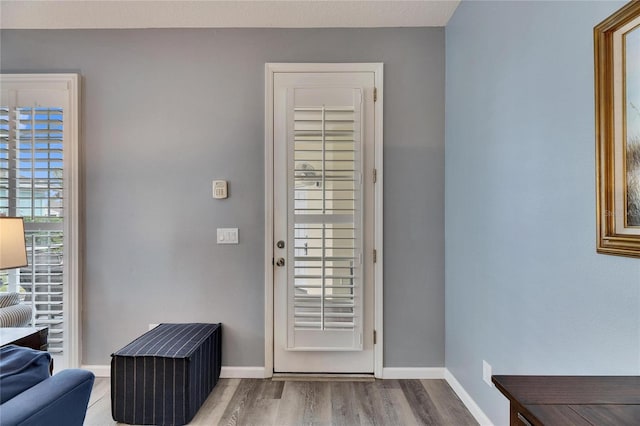 doorway to outside featuring hardwood / wood-style flooring