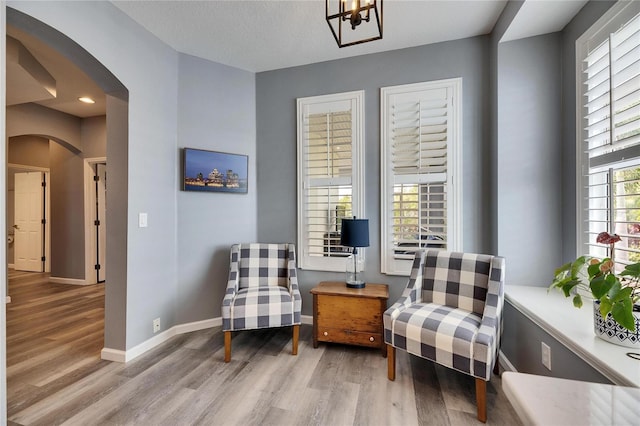 living area with plenty of natural light and light hardwood / wood-style flooring