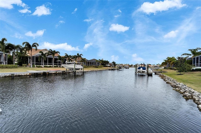 water view featuring a dock