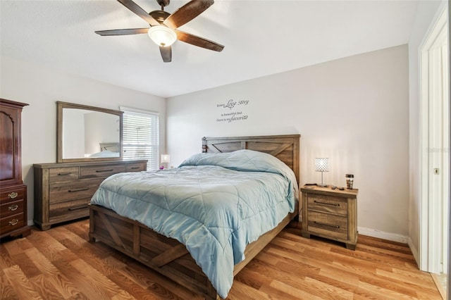 bedroom with ceiling fan and wood-type flooring