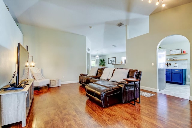 living room with hardwood / wood-style flooring