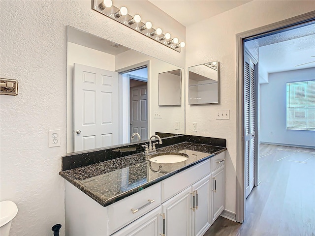 bathroom featuring vanity and hardwood / wood-style flooring