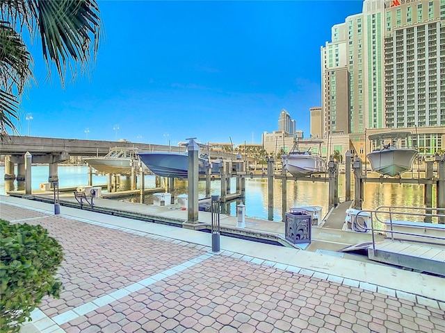 view of dock featuring a water view