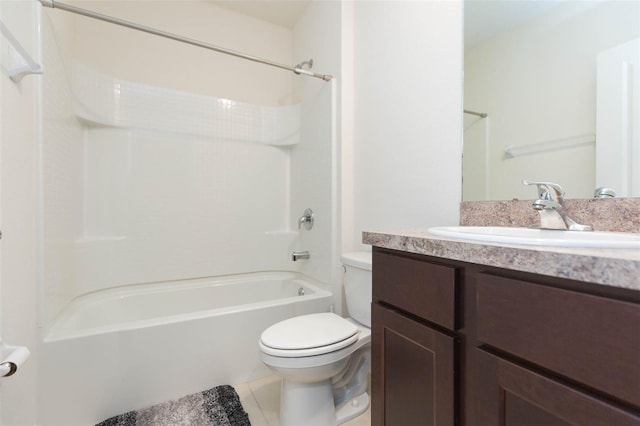 full bathroom featuring toilet, vanity, bathing tub / shower combination, and tile patterned floors