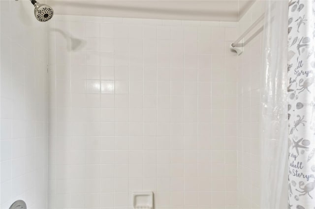 interior details featuring shower / bathtub combination with curtain