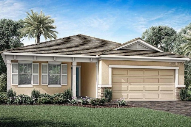 view of front facade with a front lawn and a garage