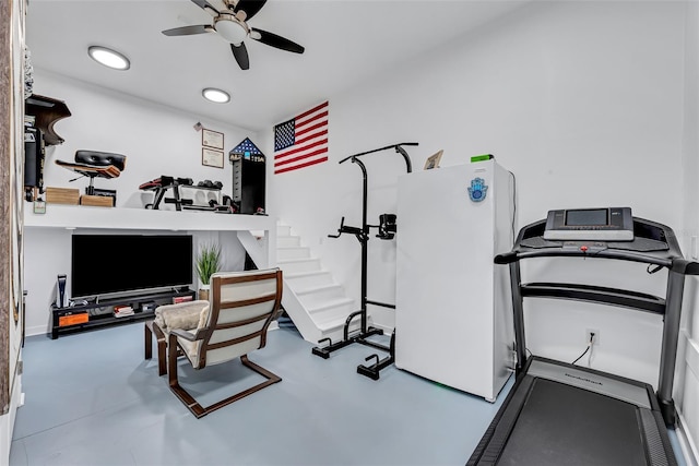 exercise area featuring ceiling fan