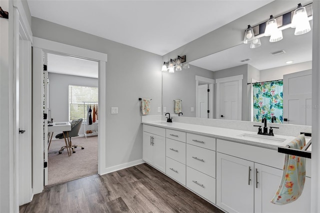 bathroom featuring wood-type flooring and vanity