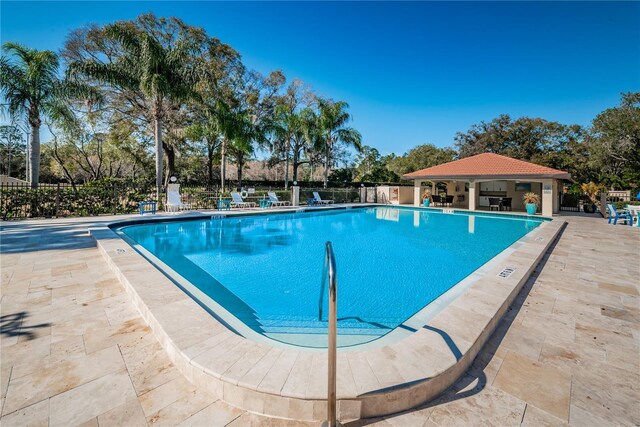 view of pool with a gazebo and a patio