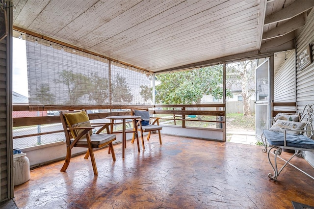 sunroom / solarium with wooden ceiling