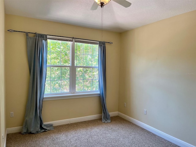 carpeted spare room featuring plenty of natural light, baseboards, and a textured ceiling