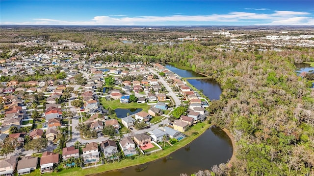 aerial view with a water view and a residential view