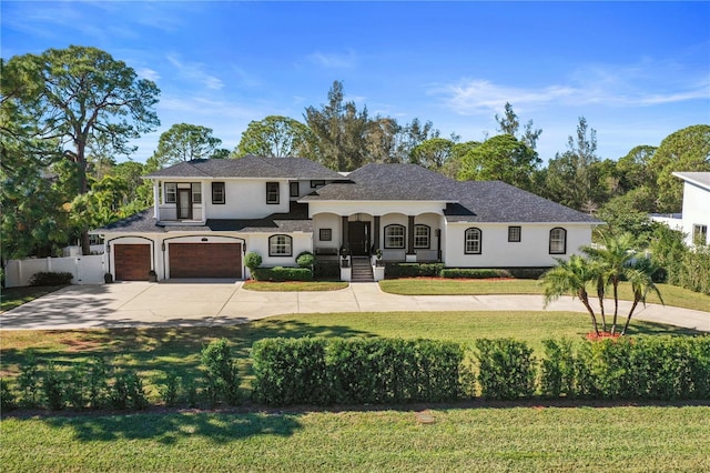 view of front of home featuring a garage and a front lawn