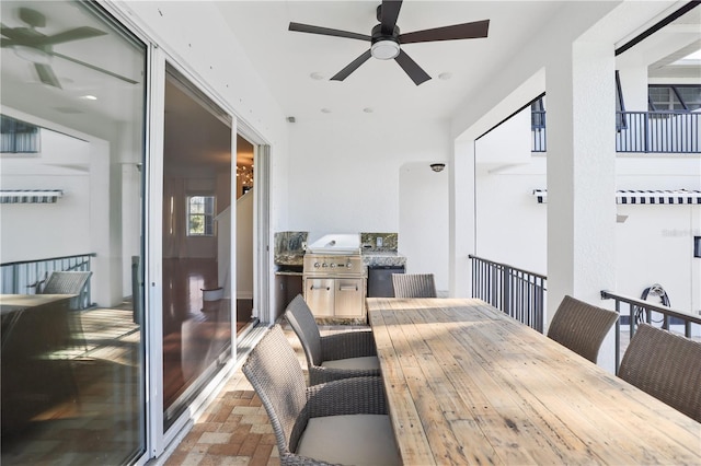 dining space featuring ceiling fan