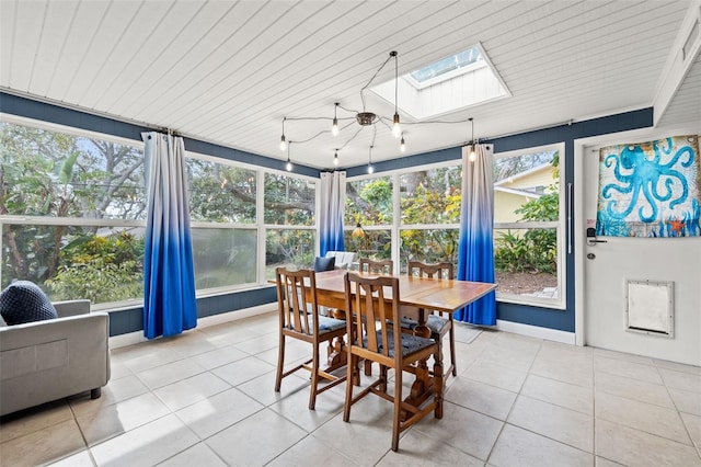 sunroom featuring a skylight