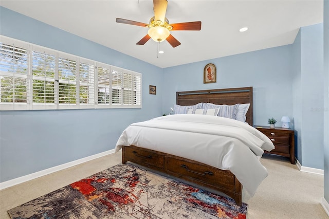 bedroom with baseboards, a ceiling fan, and recessed lighting