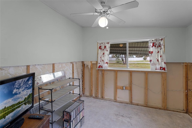 interior space featuring ceiling fan