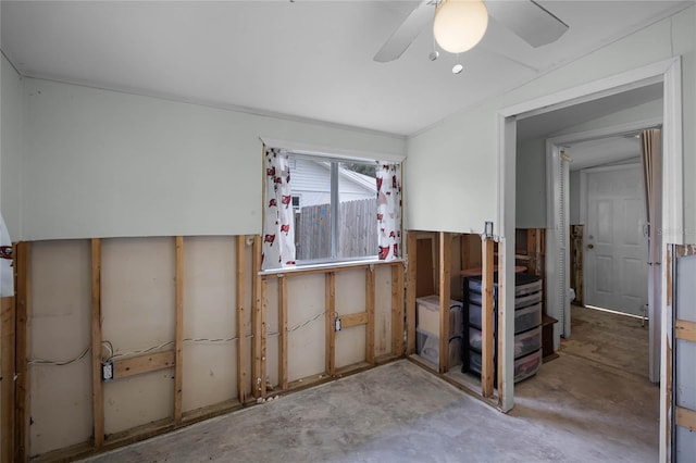 interior space featuring ceiling fan