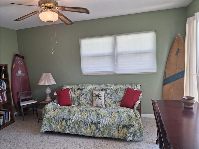 living room featuring ceiling fan