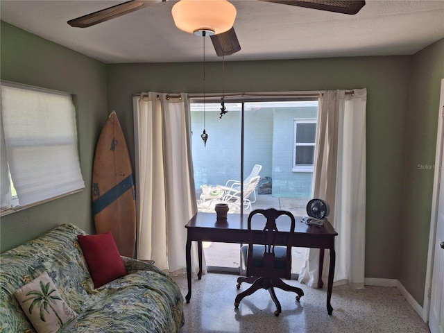 home office featuring ceiling fan