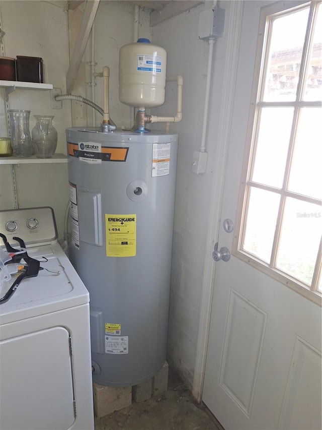 utilities featuring washer / dryer and electric water heater