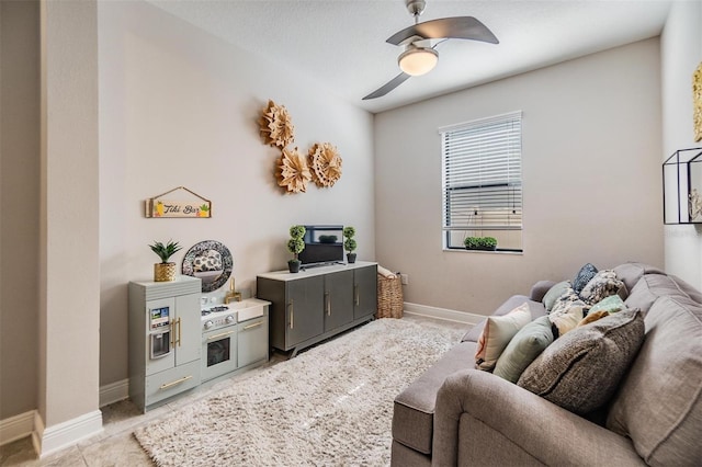 living room with ceiling fan