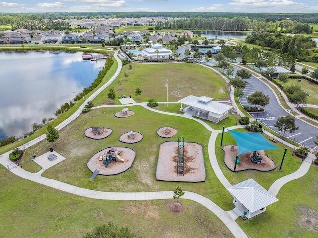 aerial view featuring a water view