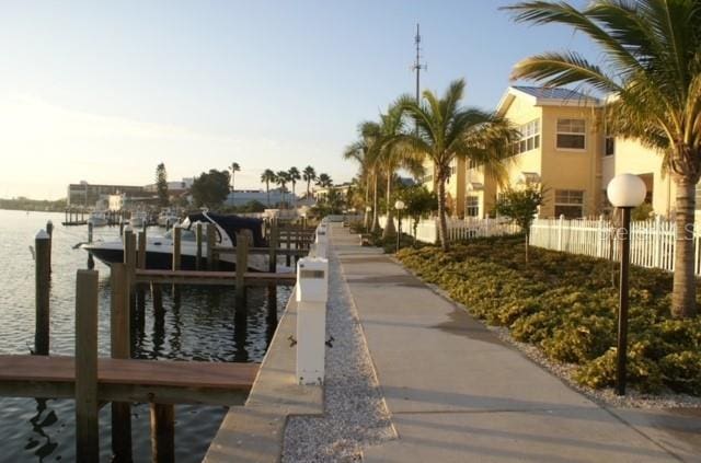 view of dock with a water view